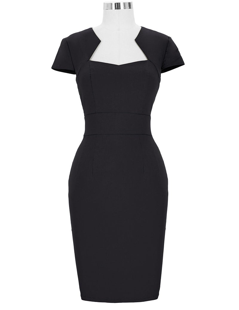 GRACE KARIN Women's 1950s Pinup Square Neck Black Bodycon Pencil Dress L CL8947-1 - Image 2